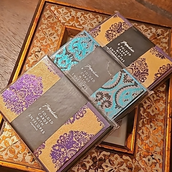 Paperchase Bundle Folded Cards with Envelopes Purple & Gold, Turquoise & Gray - Picture 1 of 3